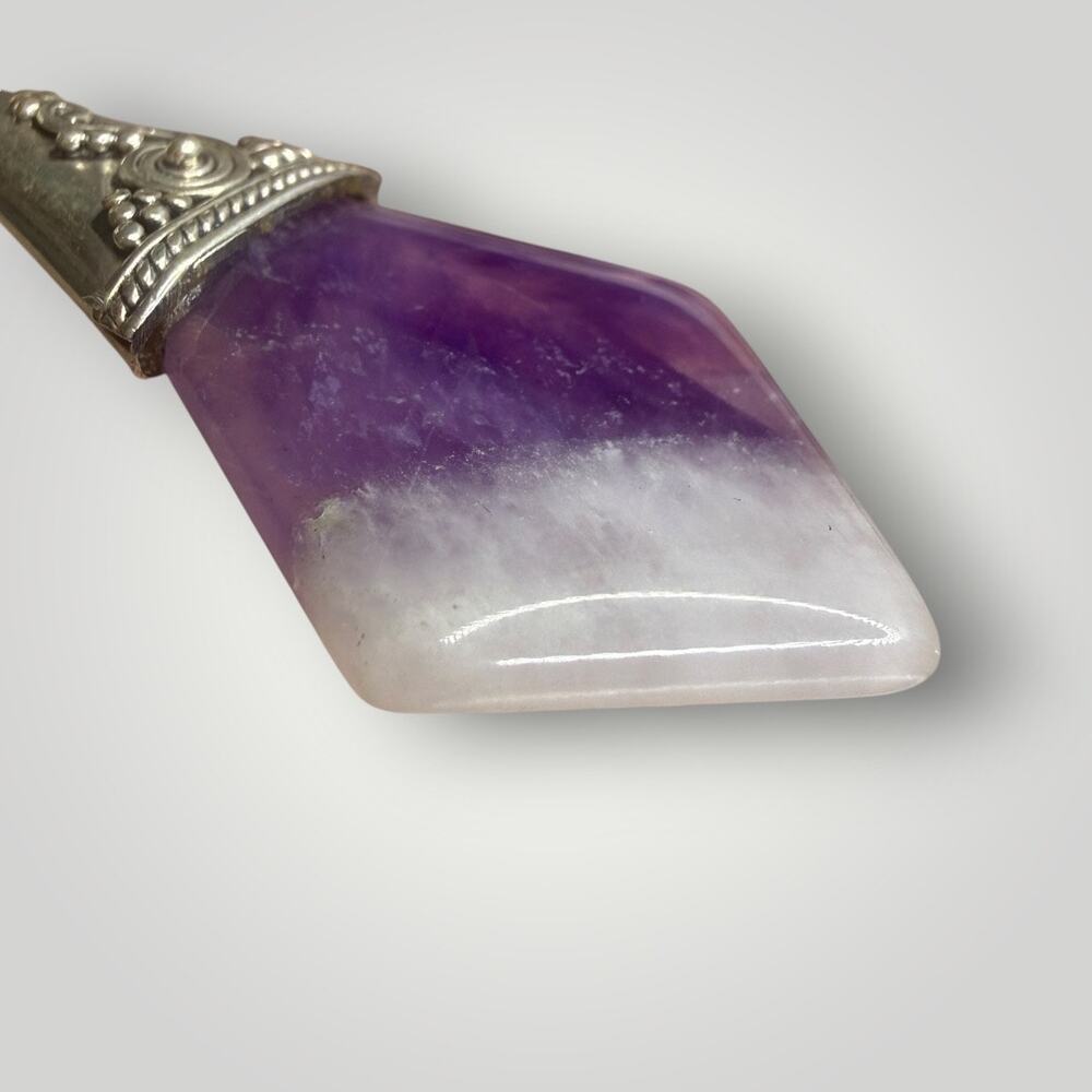 Vintage Sterling Silver 925 Amethyst Quartz Pendant Boho Artisan Purple Stone - Picture 6 of 9